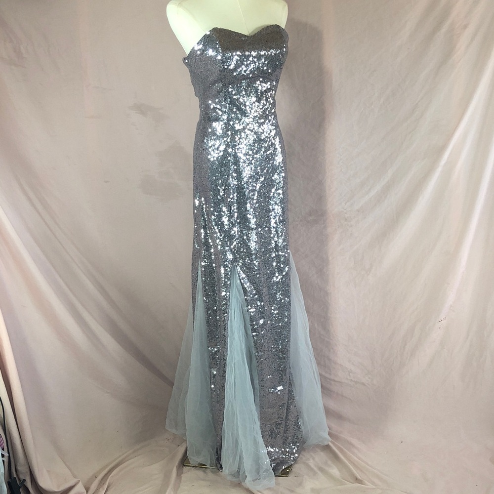 Strapless Silver Sequin Mermaid Prom Gown Size Small XS